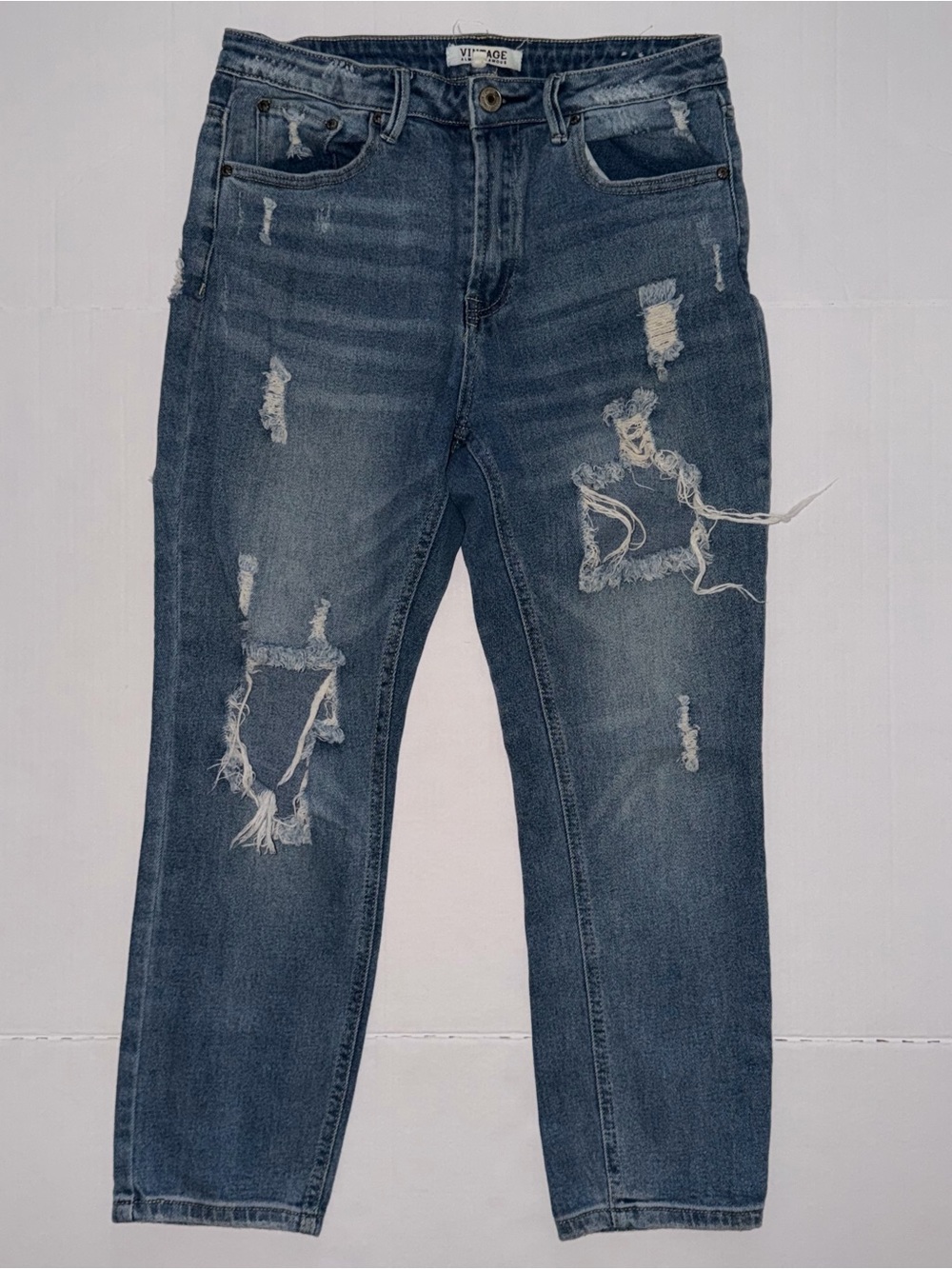 Almost Famous Distressed Dark Blue Slim Straight Jeans